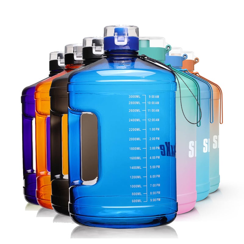 SLUXKE 1 Gallon Water Bottle Portable Water Jug Fitness Sports Daily Water Bottle with Motivational Time Marker,Leak-Proof, Wide Mouth, BPA Free Water Bottles for Sports Gym Fitness Work - Image 1
